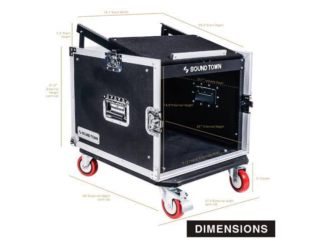 Sound Town 8-Space Pa/dj Rack/Road Case with Slant Mixer Top and Casters (STMR-8UW) - Image 6
